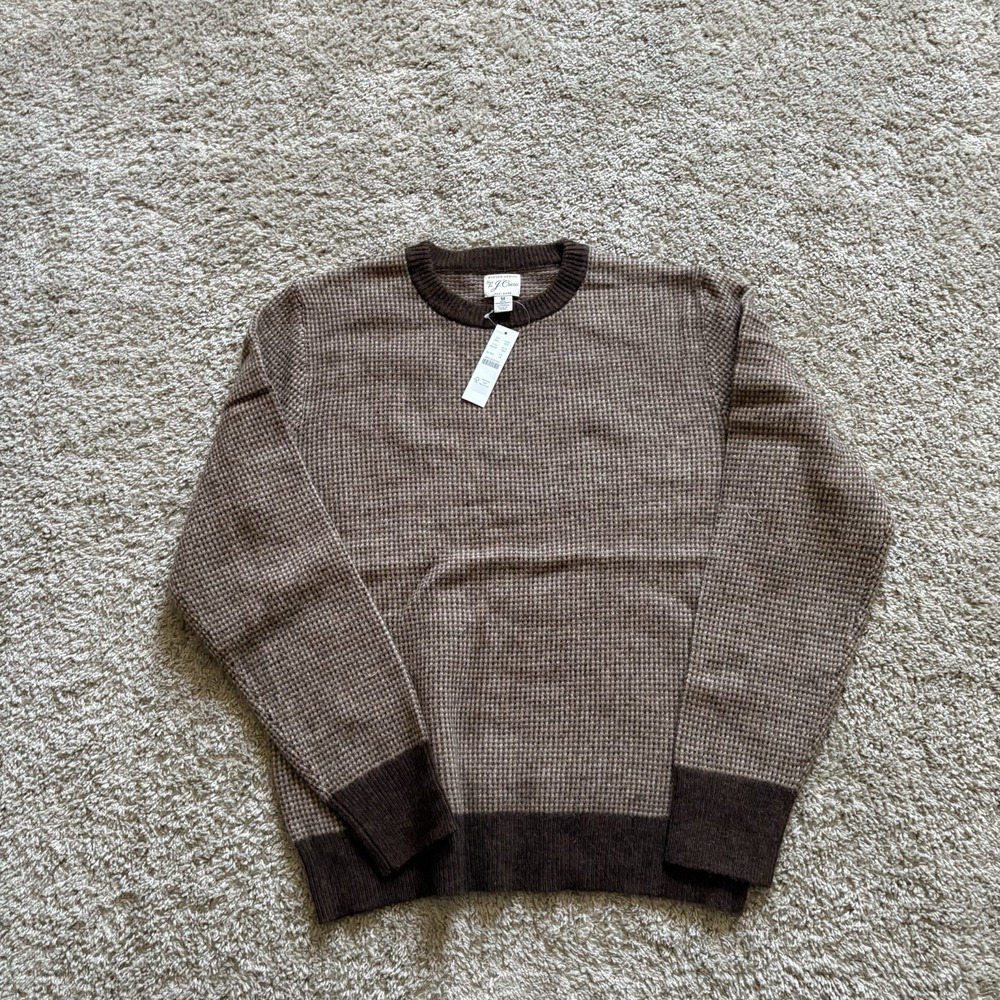 J.Crew Mens M‎ Rugged Merino Wool Blend Houndstooth Crewneck Sweater Hazelnut